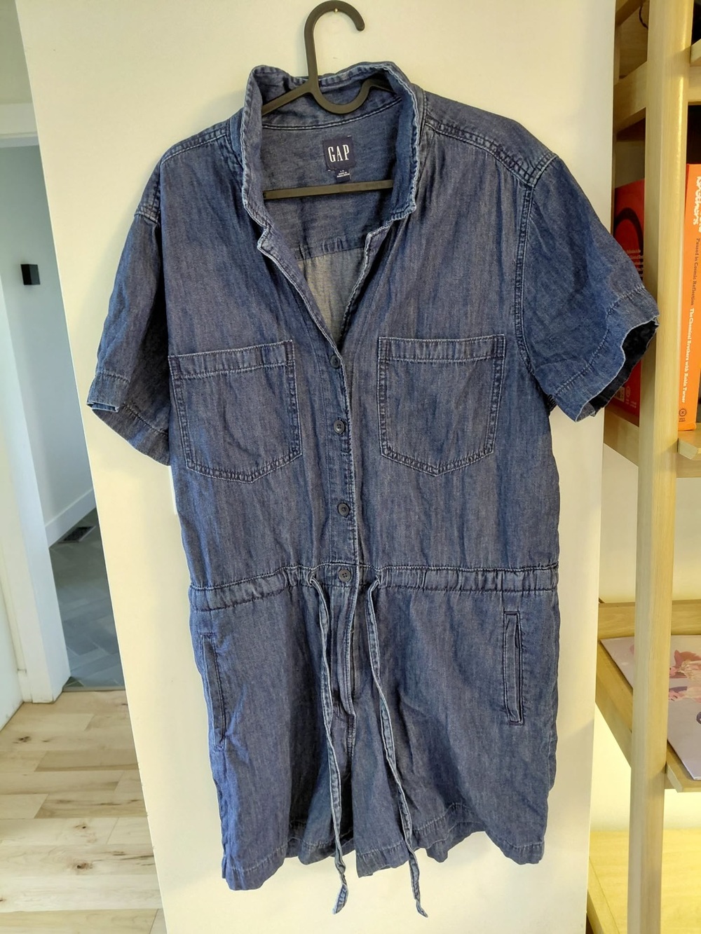 GAP Denim Short-Sleeve Utility Romper - Blue - Size Large